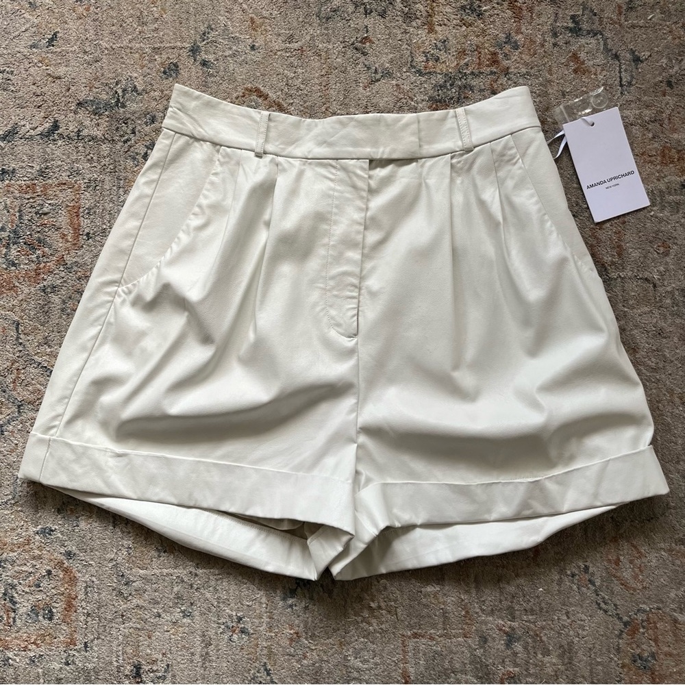 Amanda Uprichard White Vegan Leather Shorts